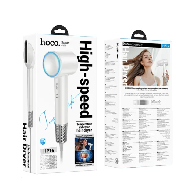 Σεσουάρ Μαλλιών Ταξιδίου Hoco HP16 1650W με 2 Επίπεδα Ισχύος και 3 Επίπεδα Θερμοκρασίας 110000Rpm Λευκό 2