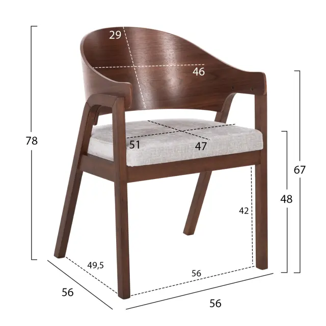 ΚΑΡΕΚΛΑ FB99972 RUBBERWOOD ΣΕ ΚΑΡΥΔΙ-ΓΚΡΙ ΥΦΑΣΜΑ ΚΑΘΙΣΜΑ 56x56x78Yεκ. 2
