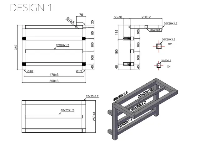 Θερμαντικό σώμα μπάνιου Χρωμέ DESIGN 1 KARAG 25x50x35cm 2