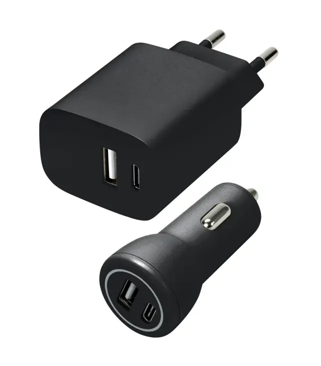 Speedlink - Wall AND Car Charger Set USB-A AND USB-C 15W, black - Electronics