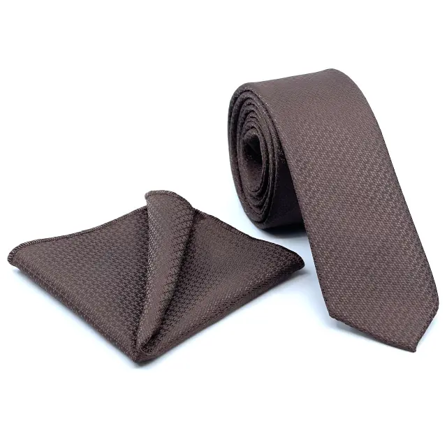 Καφέ Ζακάρ Γραβάτα Microfiber Σετ με Μαντηλάκι