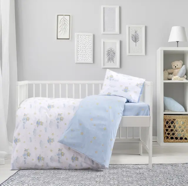 Κουβερλί Κούνιας 110x150 Kocoon Beary Σιέλ-Λευκό 100% βαμβακερό