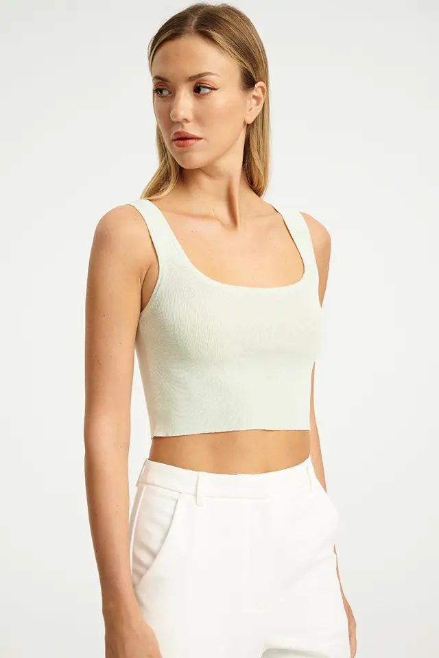 Πλεκτό Crop Top με Τετράγωνο Ντεκολτέ BONA KNIT TOP - XS 2