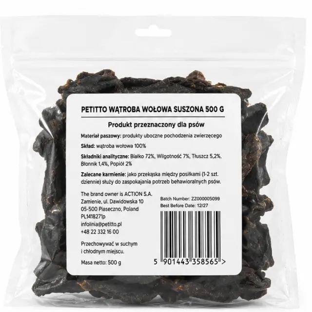 PETITTO Dried beef liver Mono - dog treat - 500g