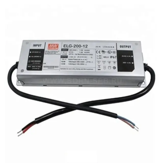 AC-DC Single output LED Driver Mix Mode (CV+CC) with PFC; Output 12Vdc at 16A; cable output 200W