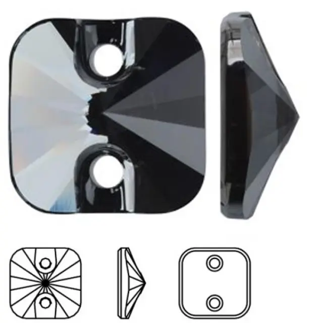 Swarovski 3201 Rivoli Square Sew-On Crystal Silver Night 12mm - 2τεμ