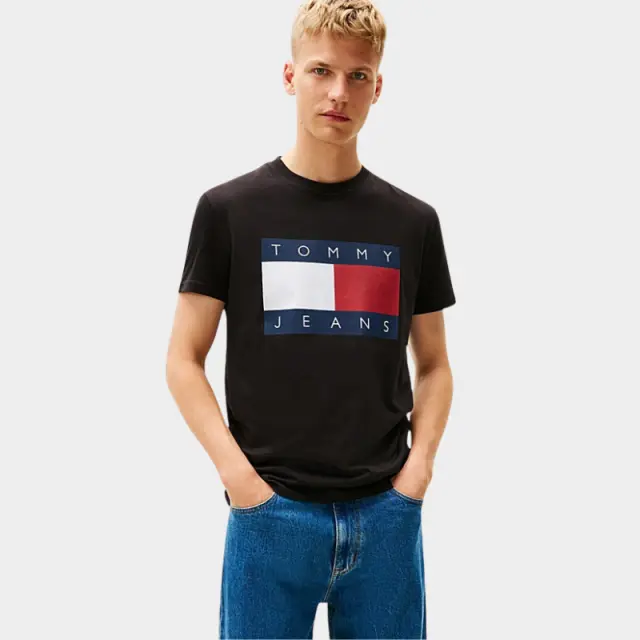 Tommy Hilfiger - Ανδρικό T-Shirt Flag Badge Jersey Regular Fit DM0DM22645-BDS Μαύρο - 2XL