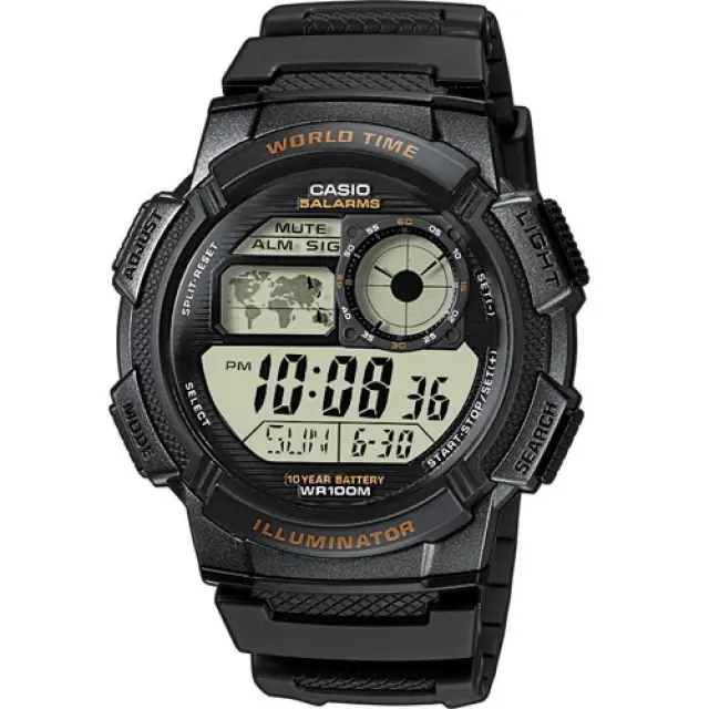 Ανδρικό Ψηφιακό Ρολόι Casio Collection 11-AE-1000W-1AVEF Μαύρο World Time