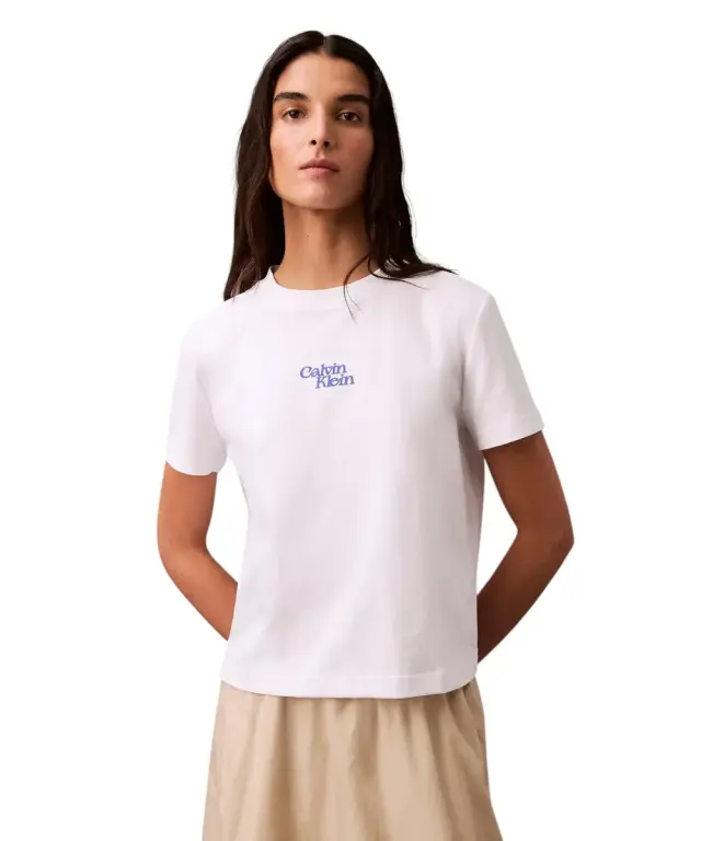 Calvin Klein - Γυναικείο T-Shirt SS Flocked Logo CN Tee Regular Fit LV047B851G-YAA Λευκό - S