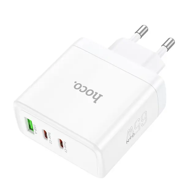 Φορτιστής Ταξιδίου Hoco N30 Glory Fast Charging PD65W QC3.0 2 x USB-C και 1 x USB 5V/3A Λευκός GaN Tech 3