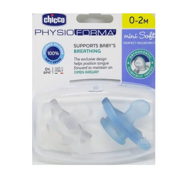 Chicco Πιπίλα Όλο Σιλικόνη Physio Mini Soft/Σιέλ 0-2 Μηνών 2Τμχ