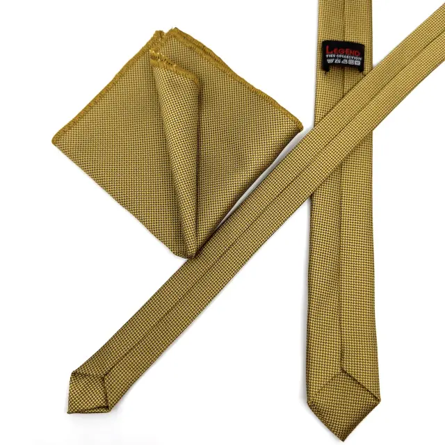 Χρυσαφί Oxford Γραβάτα Slim 4,5 cm Σετ με Μαντηλάκι 3