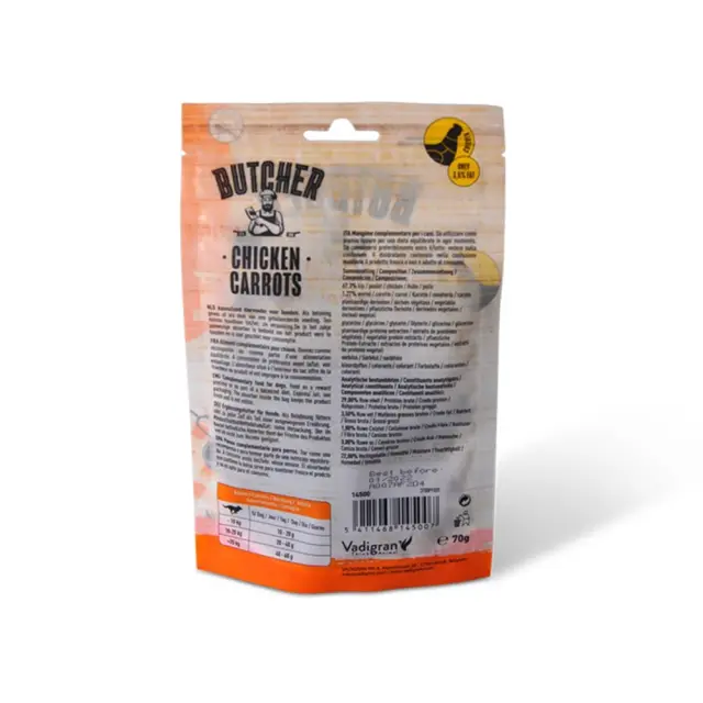 Vadigran Butcher BBQ Chicken & Carrots Mini Λιχουδιά Σκύλου 70gr 2