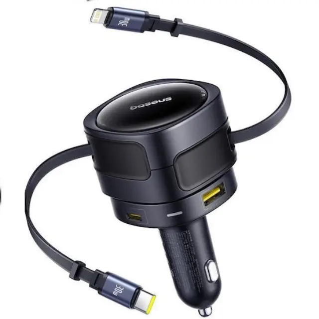 Baseus Φορτιστής Αυτοκινήτου Enjoyment Max 60W with Two Retractable USB-C Cables Black