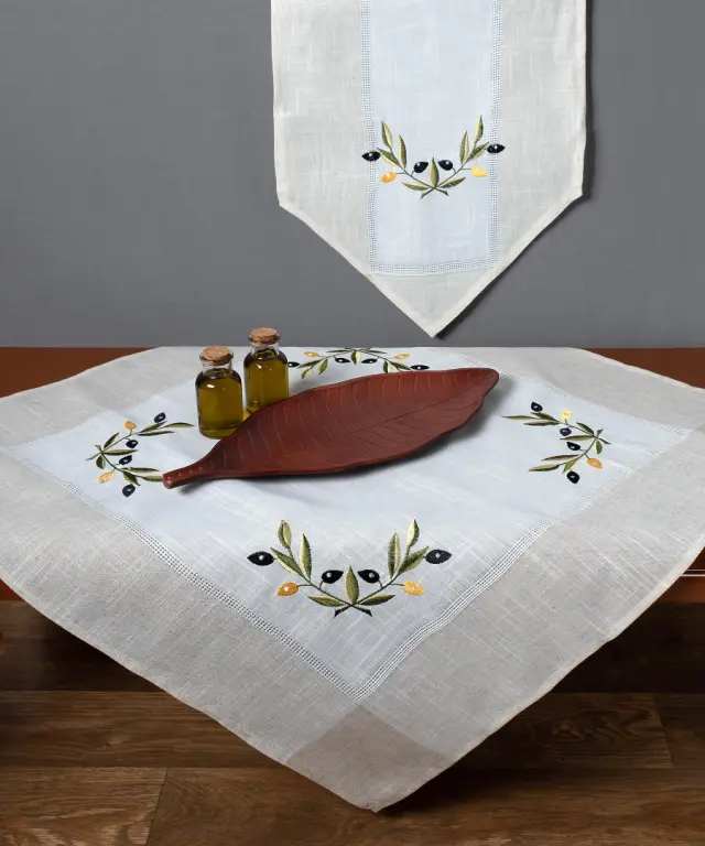 Τραπεζομάντηλο bg23a (175cm x 175cm) ivory με κίτρινη ελιά - -