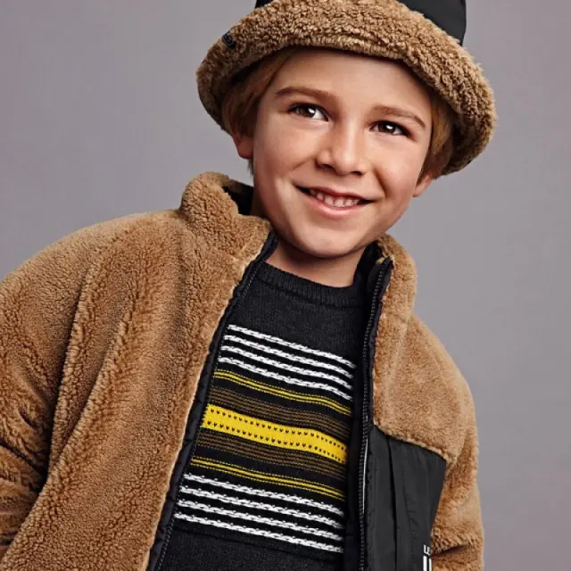Mini 2 έως 10 ετών Μπουφάν διπλής όψης με γουνάκι μαύρο - 4Ε 2