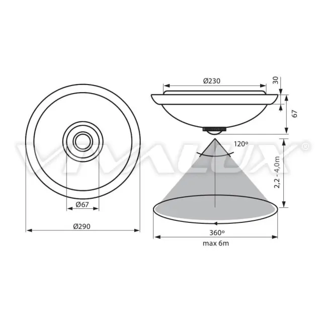LED Φωτιστικό οροφής πλαφονιέρα LEDA 12Watt με αισθητήρα κίνησης IP20 VIVALUX 3637 2