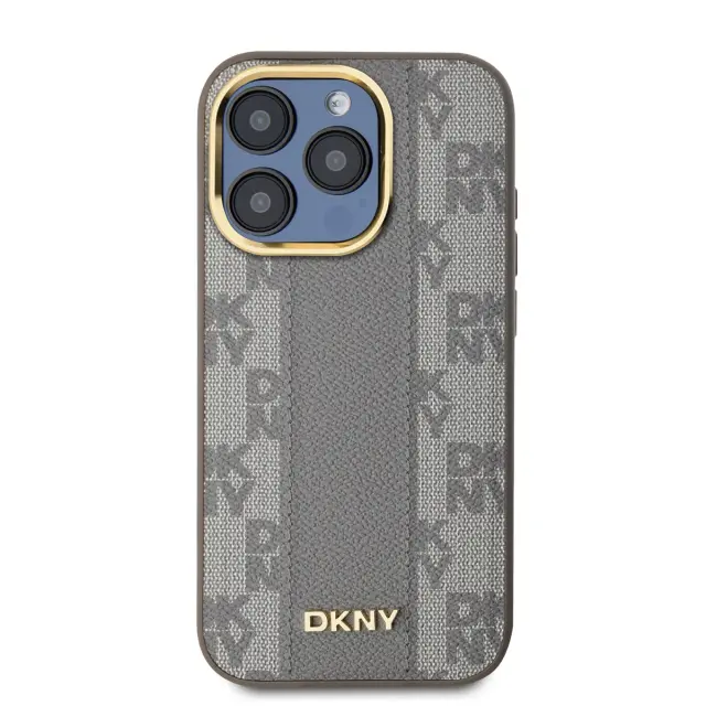 DKNY PU Leather Checkered Pattern Magsafe Case for iPhone 15 Pro Beige 2