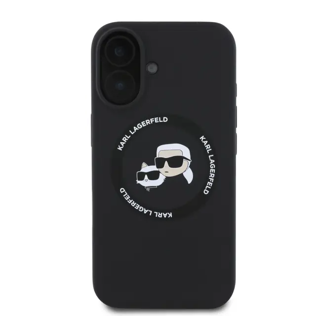 Karl Lagerfeld Liquid Silicone K&CH Heads MagSafe Case for iPhone 16 Black 2