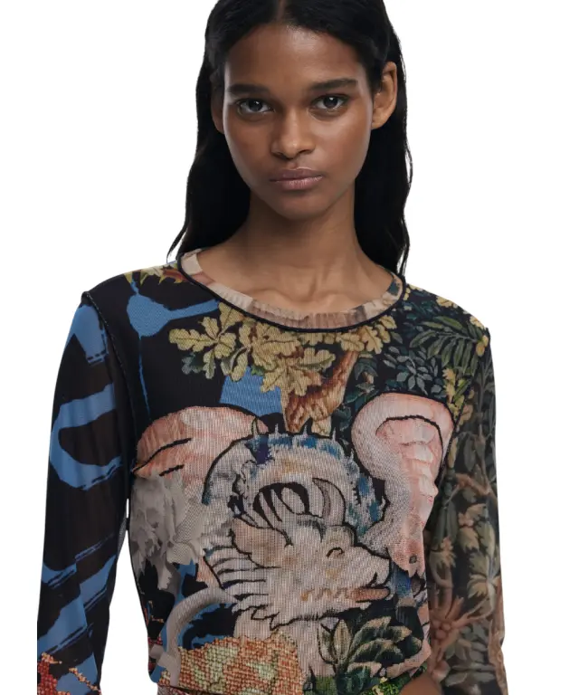 Desigual - Γυναικεία Μπλούζα Dragon Lacroix Slim Fit 25WWTK39-5028 Πολύχρωμο - XS 3