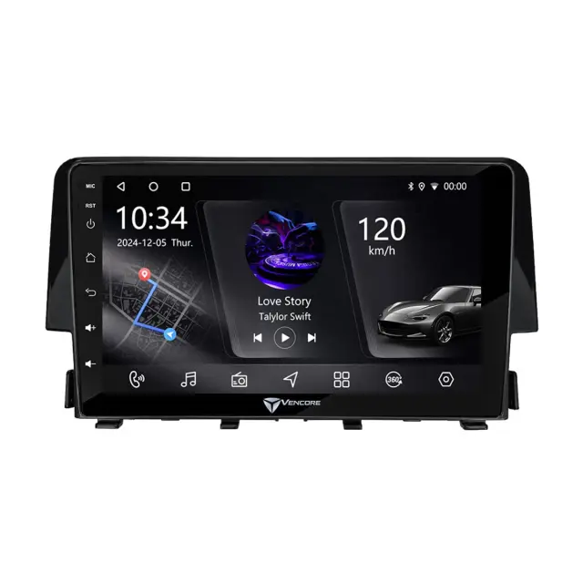VenCore Οθόνη Multimedia Android 15 9" PX5S Octa-Core 2GB/32GB IPS με Πρόσοψη, CarPlay, Android Auto και Υποστήριξη Κάμερας 360° για Honda Civic 2016-2026 – Μαύρη (3236-10005-0058B) 2