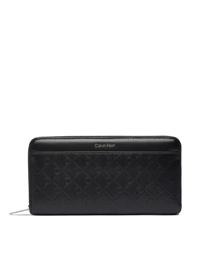 Calvin Klein Γυναικείο Μεγάλο Πορτοφόλι Δερμάτινο Emblem AOP Embossed Μαύρο