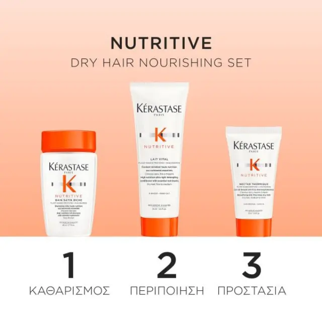 Kérastase Nutritive Discovery Travel Set (Bain Satin Riche Shampoo 80ml, Lait Vital Conditioner 75ml, Nutritive Nectar Thermique 50ml) 2