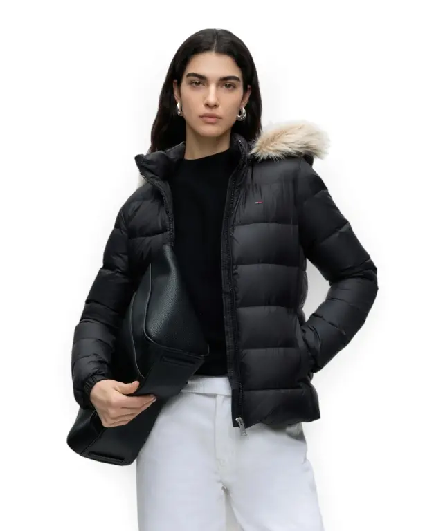 Tommy Hilfiger - Γυναικείο Μπουφάν Πουπουλένιο Basic Hooded Down Slim Fit DW0DW18312-BDS Μαύρο 2
