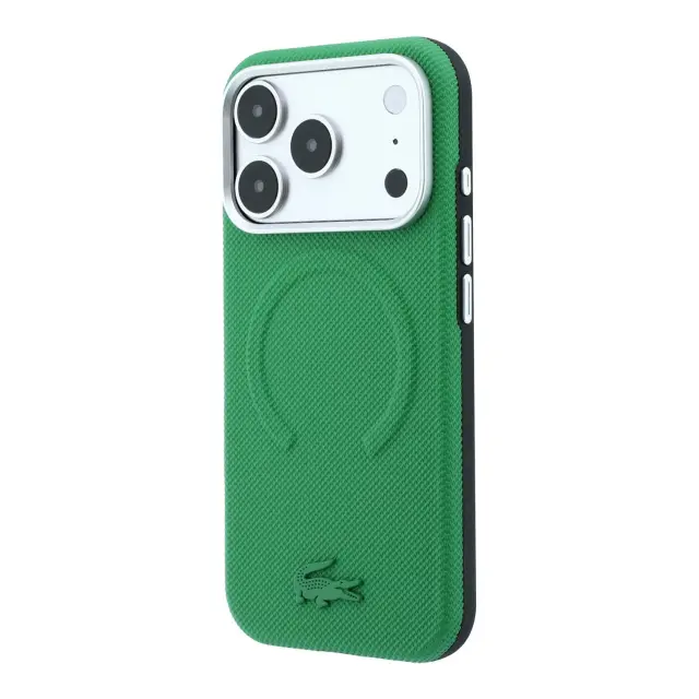 Lacoste PVC Petit Pique Semi Wrap Embossed MagSafe Case for iPhone 18 Pro Estragon 2