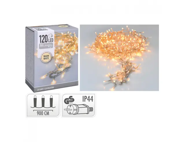 120 Φωτάκια LED - 8.93 Μέτρα + 3 Μέτρα σύνδεσης, Κανονική Διάταξη, Διάφανο καλώδιο PVC - Θερμό λευκό AX7404020