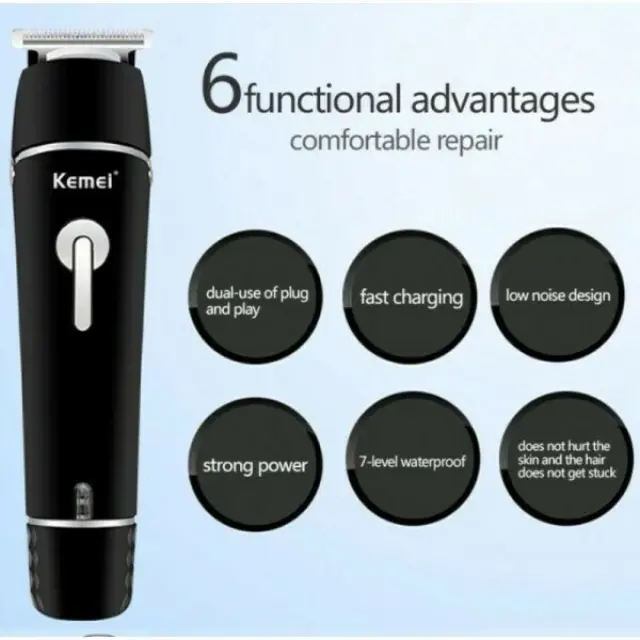 Kemei KM-1016 Επαναφορτιζόμενη Κουρευτική Μηχανή Μαύρη 2
