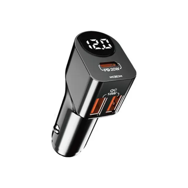 Moxom MX-VC17 Φορτιστής Αυτοκινήτου με Θύρες: 2xUSB 1xType-C και Βολτόμετρο Μαύρο Χρώμα