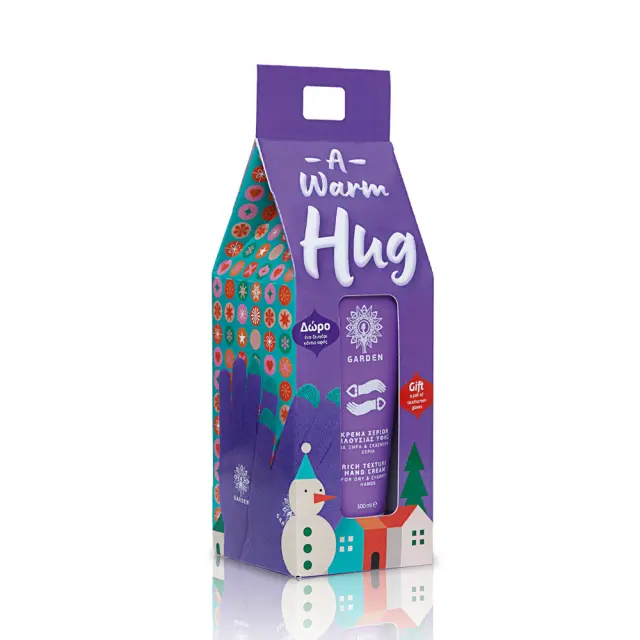 Garden A Warm Hug Festive Set με Κρέμα Χεριών Πλούσιας Υφής, 100ml & Δώρο ένα ζευγάρι Μωβ Γάντια Αφής, 1 σετ 2