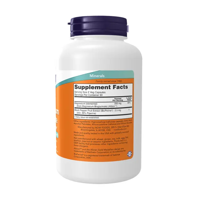 Now Foods Magnesium Glycinate with BioPerine® 180 Capsules 2