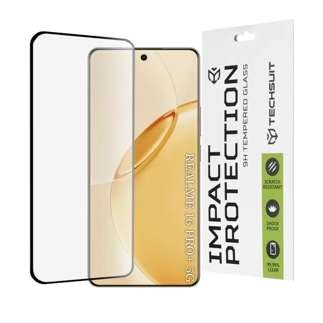 Techsuit - 111D Full Cover / Full Glue Glass / 3D Curved Screen - Realme 16 Pro+ - Black