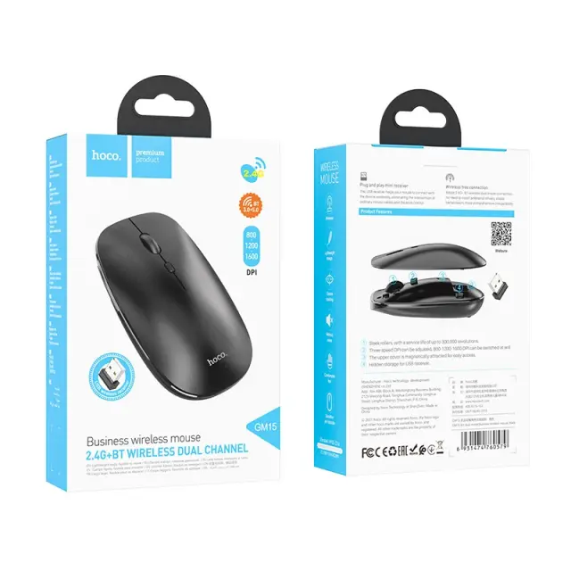 Bluetooth Ποντίκι Hoco GM15 Business Wireless Mouse με 3 Πλήκτρα Μαύρο DPI 800-1200-1600 2