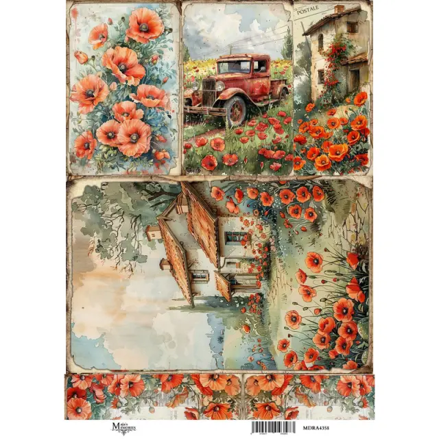 Ριζόχαρτο Maja's Memories, 22.5x32cm, Φάρμα με Παπαρούνες, MDRA4358