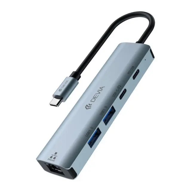 Hub USB C Devia EC701 5 σε 1 PD 100W RJ45 Leopard Γκρι N69961