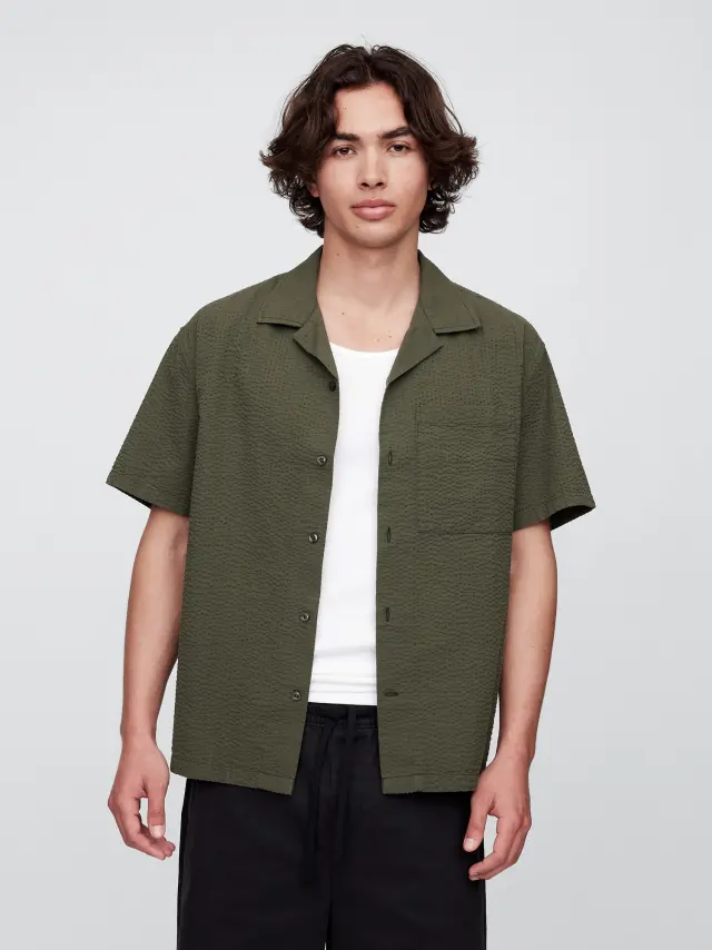Seersucker Πουκάμισο σε Boxy Fit army jacket green