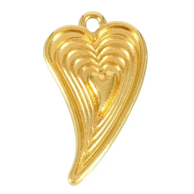 Μεταλλικό Χυτό Μοτίφ Καρδιά, 24K Gold Plated, 18x29mm - 2τεμ