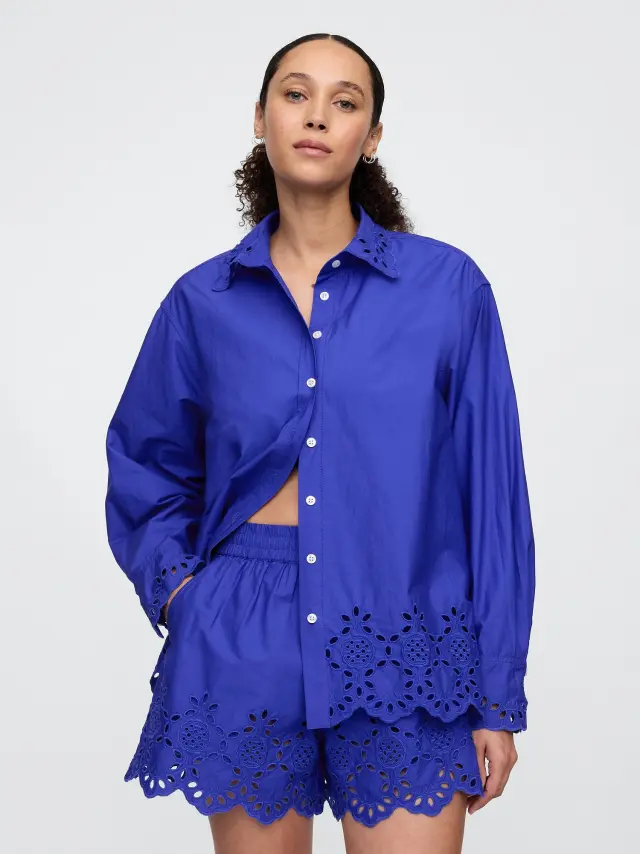 Πουκάμισο Eyelet Ποπλίνα DAZZLING BLUE V2 - M