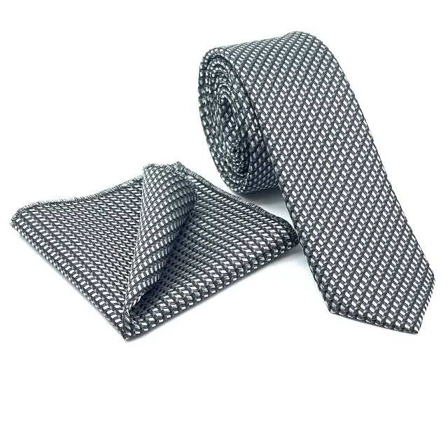Γραβάτα Microfiber σε Γκρι Μοτίβο Σετ με Μαντηλάκι