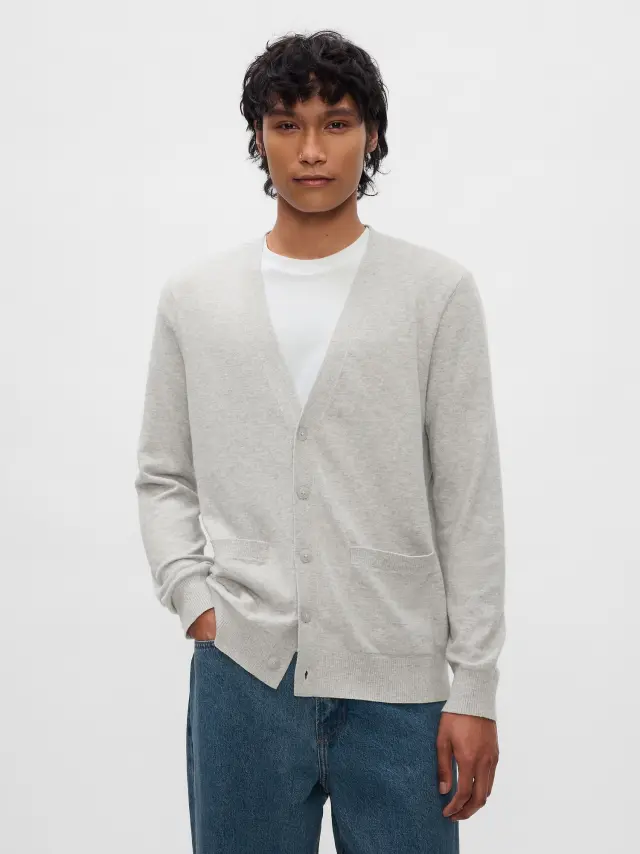 Μπεζ CashSoft Πλεκτή Ζακέτα Light grey heather