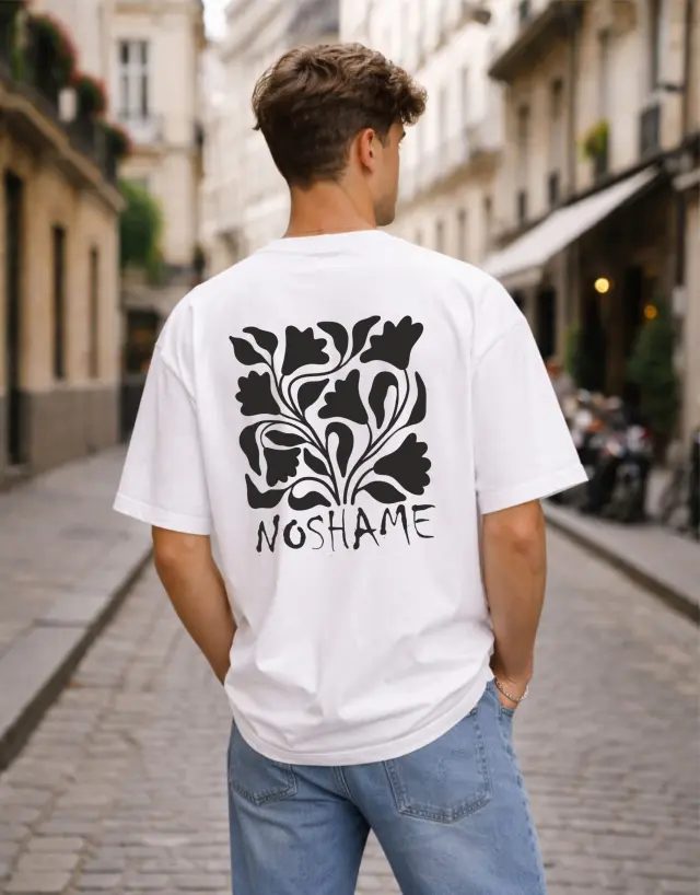 T-shirt Noshame® Oversized Λευκό με τύπωμα - 142681 - XXL