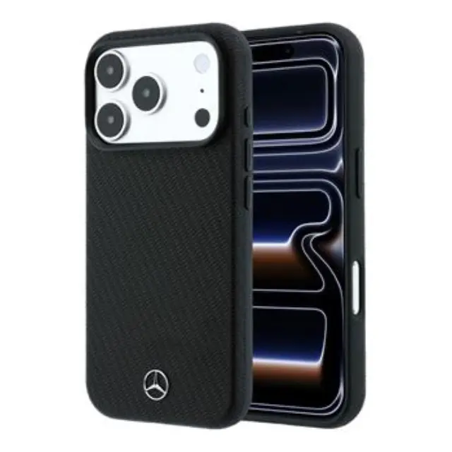 Mercedes PU Leather Wood Semi Wrap MagSafe Case for iPhone 18 Pro Max Black