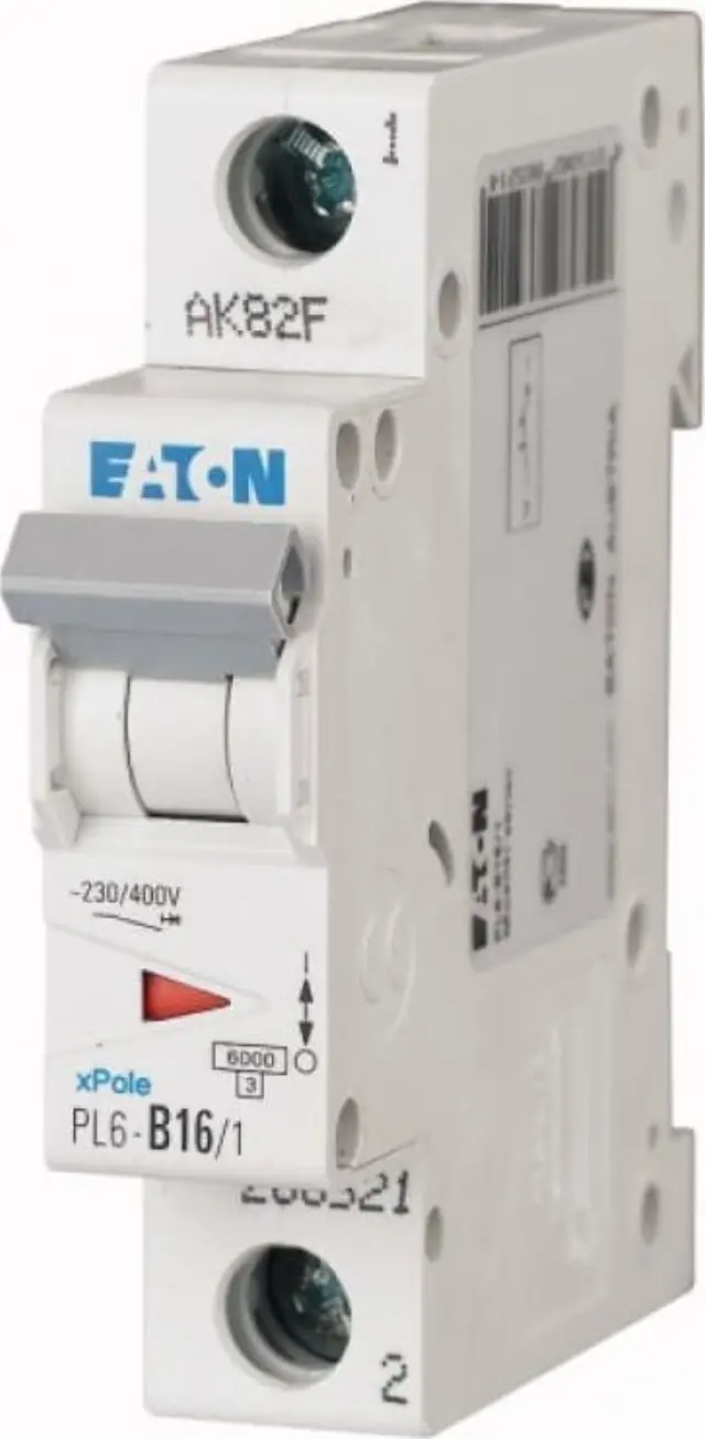 PL6-B16/1 Miniature circuit breaker (MCB), 16 A, 1p, characteristic: B