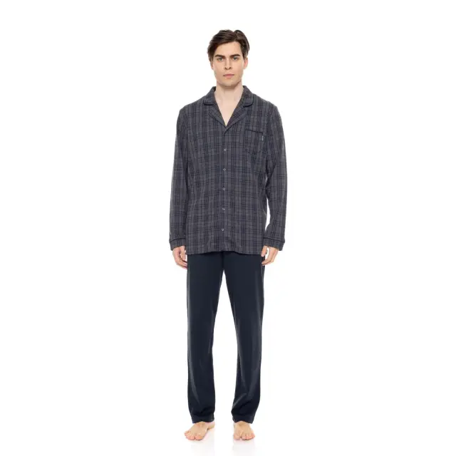 Ανδρική Πυτζάμα Jacquard Blue-Grey Plaid W-M703 Τύπος Ulisse - XXL