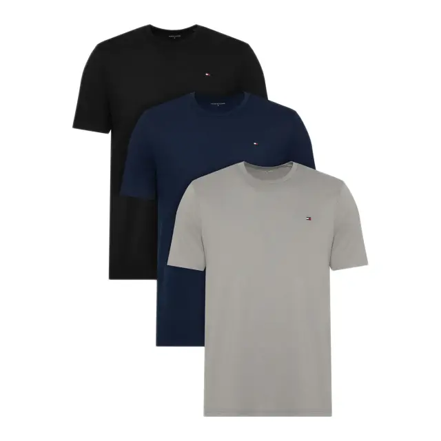 Tommy Hilfiger Ανδρικό Φανελάκι Signature Jersey Lounge - Τριπλό Πακέτο, Χρώμα Carbon Navy-Black-Antique Silver