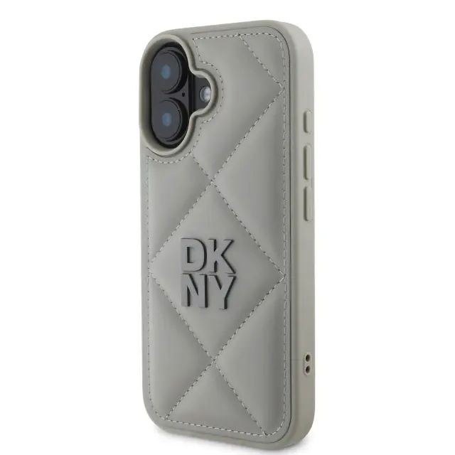DKNY PU Leather Quilted Stack Logo Case for iPhone 16 Plus Grey 3