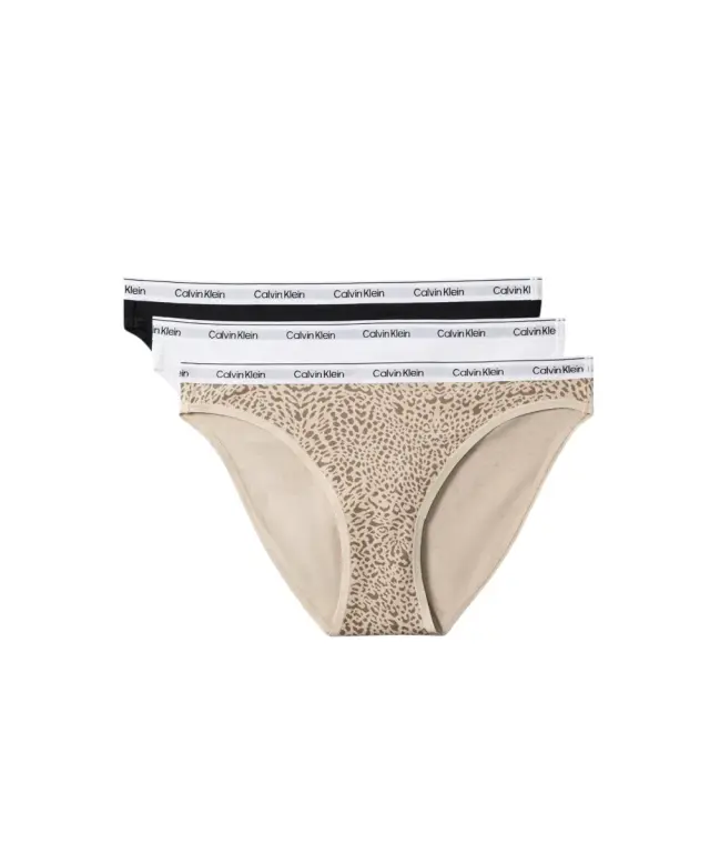 Calvin Klein - Γυναικείο Slip 3 Pack Icon Logo LV00QD5207-3RN Μαύρο/Λευκό/Animal Mirror